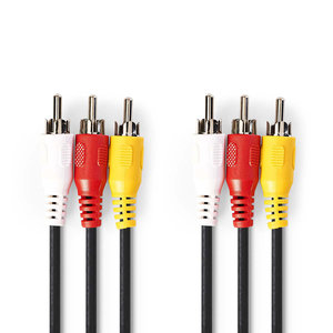 Composiet Videokabel | 3x RCA Male | 3x RCA Male | Vernikkeld | 480p | 10.0 m | Rond | PVC | Zwart | Polybag