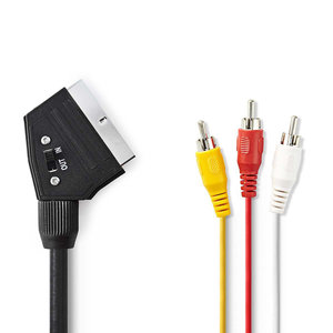 SCART-Kabel | SCART Male | 3x RCA Male | Vernikkeld | Schakelbaar | 480p | 2.00 m | Rond | PVC | Zwart | Polybag