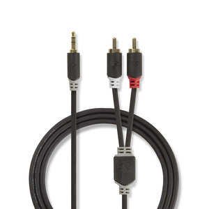 Stereo-Audiokabel | 3,5 mm Male | 2x RCA Male | Verguld | 5.00 m | Rond | Antraciet | Window Box