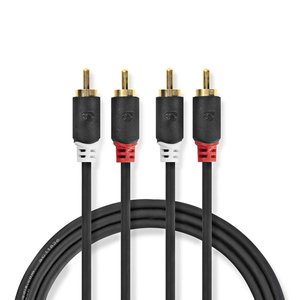 Stereo-Audiokabel | 2x RCA Male | 2x RCA Male | Verguld | 1.00 m | Rond | Antraciet | Window Box