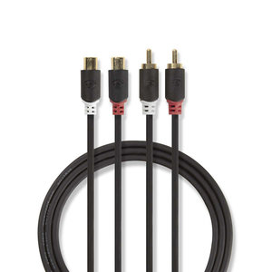 Stereo-Audiokabel | 2x RCA Male | 2x RCA Female | Verguld | 2.00 m | Rond | Antraciet | Window Box