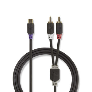 Stereo-Audiokabel | 2x RCA Male | RCA Female | Verguld | 0.20 m | Rond | Antraciet | Window Box