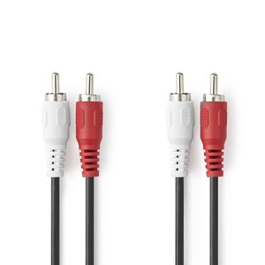 Stereo-Audiokabel | 2x RCA Male | 2x RCA Male | Vernikkeld | 1.00 m | Rond | Zwart | Polybag