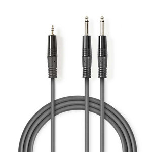 Stereo-Audiokabel | 2x 6,35 mm Male | 3,5 mm Male | Vernikkeld | 5.00 m | Rond | Donkergrijs | Kartonnen Sleeve