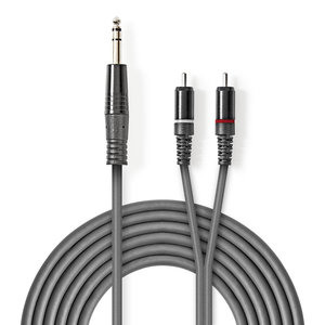 Stereo-Audiokabel | 6,35 mm Male | 2x RCA Male | Vernikkeld | 1.50 m | Rond | Donkergrijs | Kartonnen Sleeve