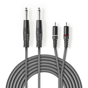 Stereo-Audiokabel | 2x 6,35 mm Male | 2x RCA Male | Vernikkeld | 1.50 m | Rond | Donkergrijs | Kartonnen Sleeve