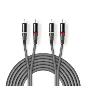 Stereo-Audiokabel | 2x RCA Male | 2x RCA Male | Vernikkeld | 1.50 m | Rond | Donkergrijs | Kartonnen Sleeve