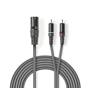 Gebalanceerde Audiokabel | XLR 3-Pins Male | 2x RCA Male | Vernikkeld | 3.00 m | Rond | PVC | Donkergrijs | Kartonnen Sleeve