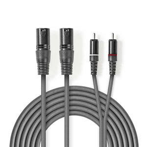 Gebalanceerde Audiokabel | 2x XLR 3-Pins Male | 2x RCA Male | Vernikkeld | 1.50 m | Rond | PVC | Donkergrijs | Kartonnen Sleeve