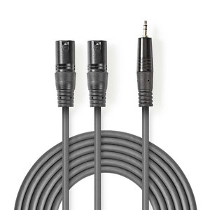 Gebalanceerde Audiokabel | 2x XLR 3-Pins Male | 3,5 mm Male | Vernikkeld | 3.00 m | Rond | PVC | Donkergrijs | Kartonnen Sleeve