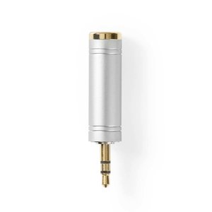 Stereo-Audioadapter | 3,5 mm Male | 6,35 mm Female | Verguld | Recht | Metaal | Zilver | 1 Stuks | Clamshell