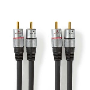 Stereo-Audiokabel | 2x RCA Male | 2x RCA Male | Verguld | 0.80 m | Rond | Antraciet | Clamshell