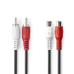 Stereo-Audiokabel | 2x RCA Male | 2x RCA Female | Vernikkeld | 5.00 m | Rond | Zwart | Polybag