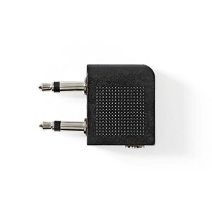 Stereo-Audioadapter | 2x 3,5 mm Male | 2x 3,5 mm Female | Vernikkeld | 90° Gehoekt | Metaal | Zwart | 1 Stuks | Doos