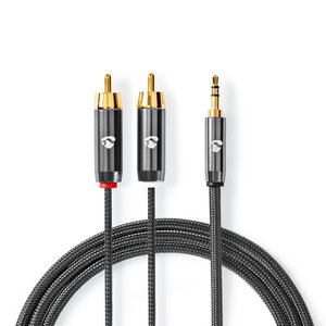 Stereo-Audiokabel | 3,5 mm Male | 2x RCA Male | Verguld | 1.00 m | Rond | Grijs / Gun Metal Grijs | Cover Window Box