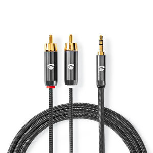 Stereo-Audiokabel | 3,5 mm Male | 2x RCA Male | Verguld | 5.00 m | Rond | Gun Metal Grijs | Cover Window Box