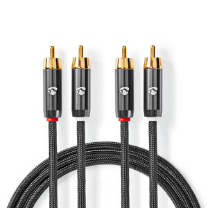 Stereo-Audiokabel | 2x RCA Male | 2x RCA Male | Verguld | 1.00 m | Rond | Grijs / Gun Metal Grijs | Cover Window Box