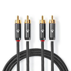 Stereo-Audiokabel | 2x RCA Male | 2x RCA Male | Verguld | 5.00 m | Rond | Grijs / Gun Metal Grijs | Cover Window Box