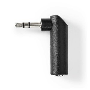 Stereo-Audioadapter | 3,5 mm Male | 3,5 mm Female | Vernikkeld | 90° Gehoekt | Metaal | Zwart | 1 Stuks | Doos