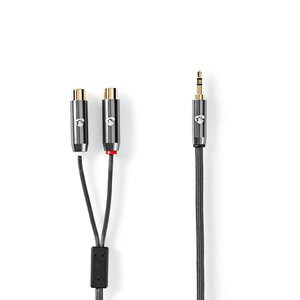 Stereo-Audiokabel | 3,5 mm Male | 2x RCA Female | Verguld | 0.20 m | Rond | Grijs / Gun Metal Grijs | Cover Window Box