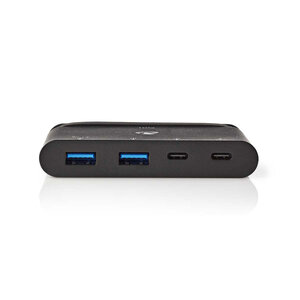 USB-Adapter | USB 3.2 Gen 2 | USB-C™ Male | 2x USB-A / 2x USB-C™ | Vernikkeld | Zwart | Doos